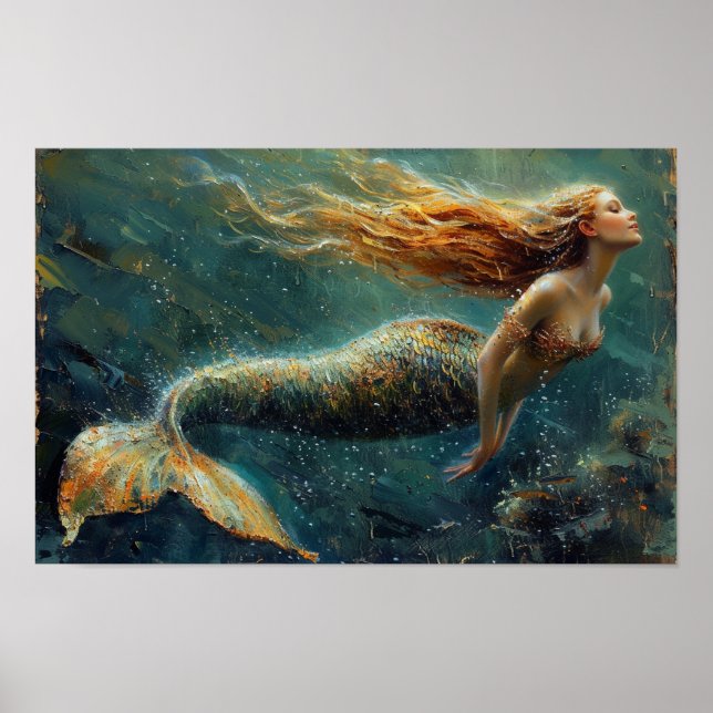 Póster Pintura de petróleo de una sirena (Frente)