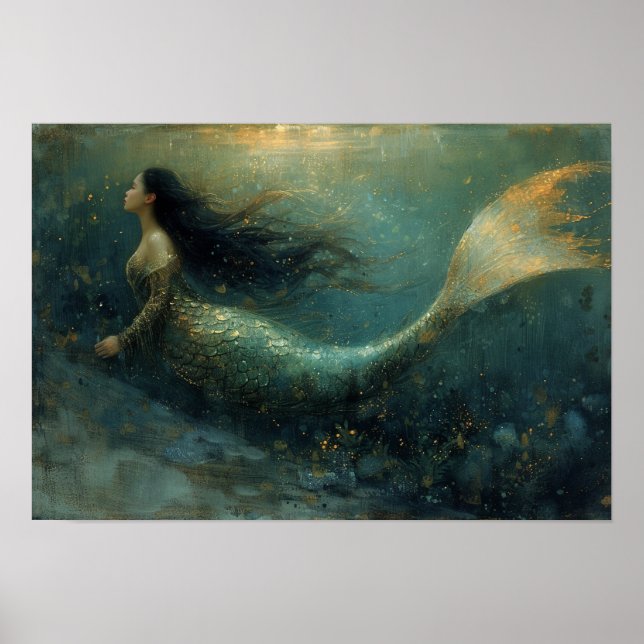 Póster Pintura de petróleo de una sirena (Frente)
