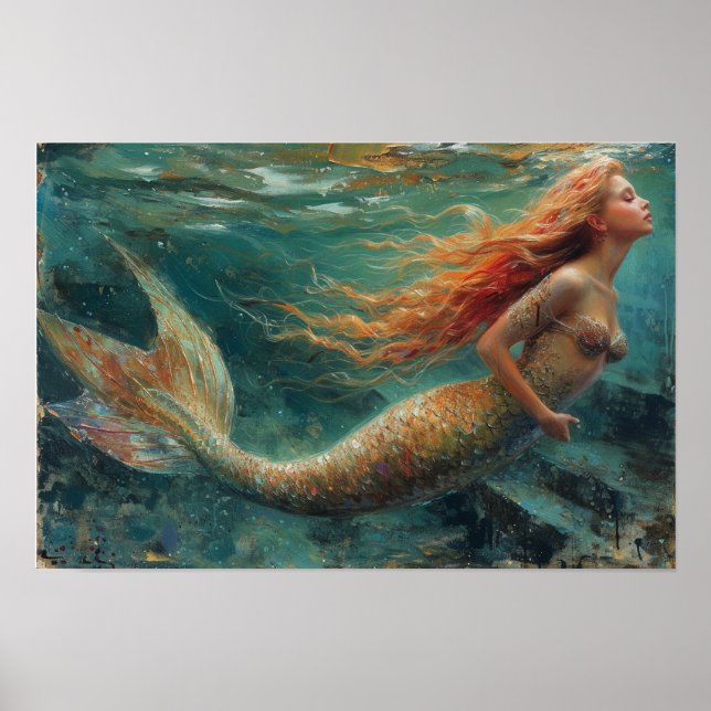 Póster Pintura de petróleo de una sirena (Frente)