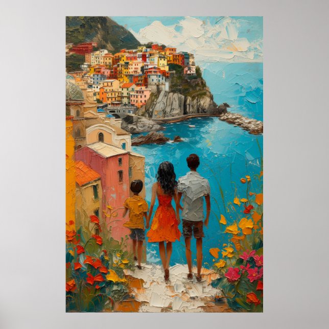 Póster PINTURA DE PETRÓLEO-Glimpse costero: El abrazo de  (Frente)