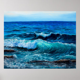 Póster Pintura de petróleo que muestra olas en el océano