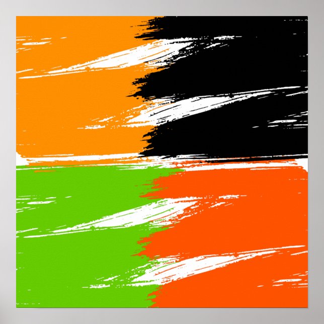 Póster Pintura de pincel blanco verde naranja (Frente)