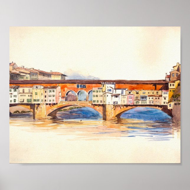 Póster Pintura de Ponte Vecchio, paisaje de la ciudad vin (Frente)