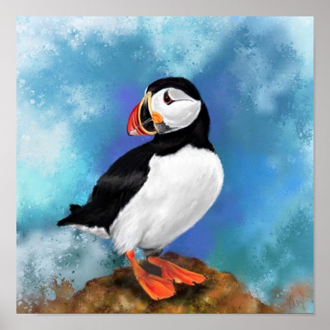 Póster Pintura de Poster de pájaros de Puffin del Atlánti (Frente)