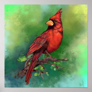 Póster Pintura de Poster de pájaros del cardenal rojo del