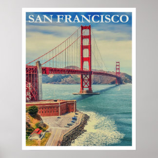 Póster Pintura de puente de Golden Gate de época