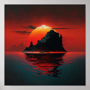 Póster Pintura de puesta de sol en una isla linda