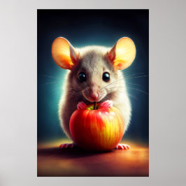 Póster Pintura de ratón gris realista con colores brillan