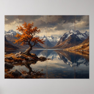 Póster Pintura de Reflexión del Lago de la Montaña del Ár