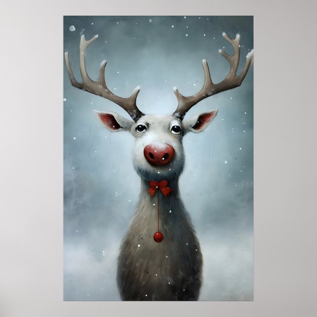 Póster Pintura de renos de Navidad, pared de invierno rús (Frente)