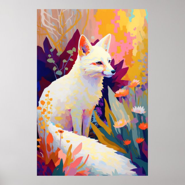 Póster Pintura de retrato animal de Fox con vida salvaje  (Frente)