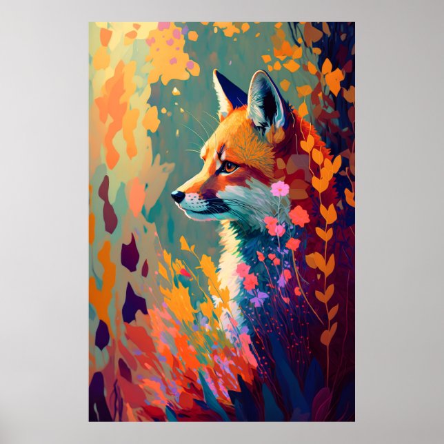 Póster Pintura de retrato animal de Fox con vida salvaje  (Frente)