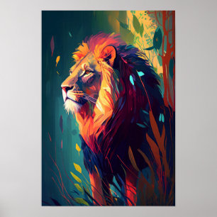 Póster Pintura de retrato animal de león en vida salvaje