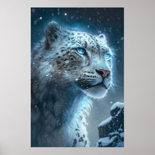 Póster Pintura de retrato animal de leopardo de la nieve