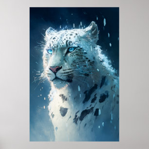 Póster Pintura de retrato animal de leopardo de la nieve