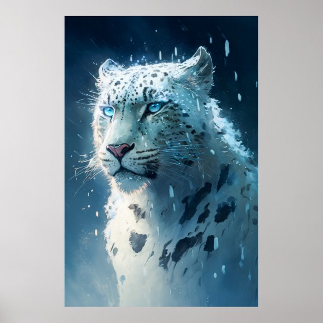 Póster Pintura de retrato animal de leopardo de la nieve (Frente)