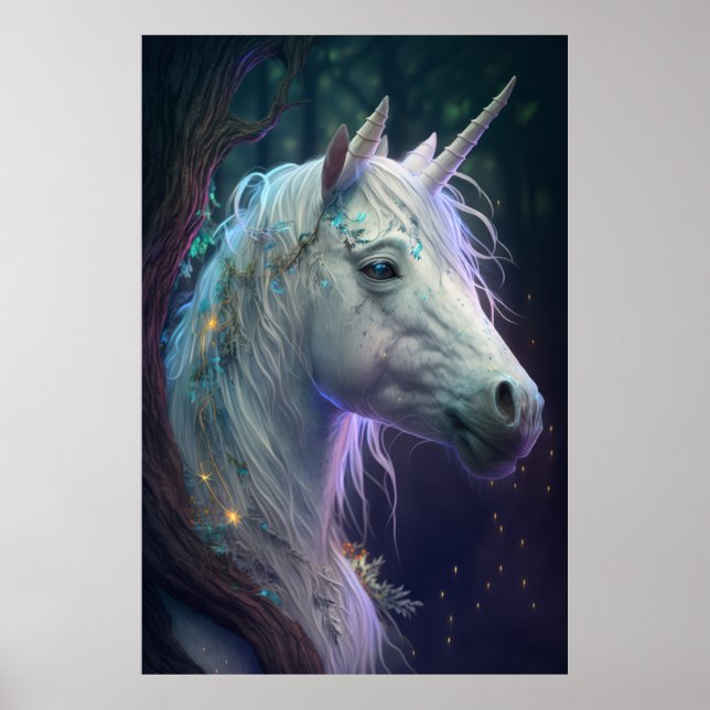 Póster Pintura de retrato animal de unicornio sobre vida  (Frente)