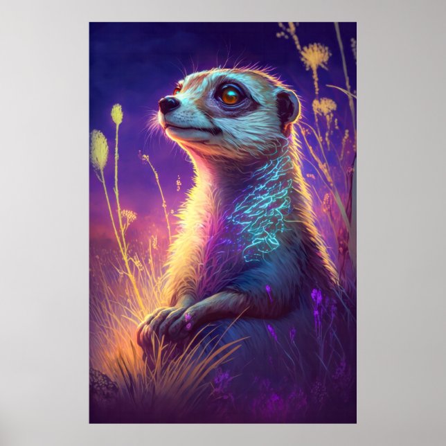 Póster Pintura de retrato animal en Meerkat Vida silvestr (Frente)