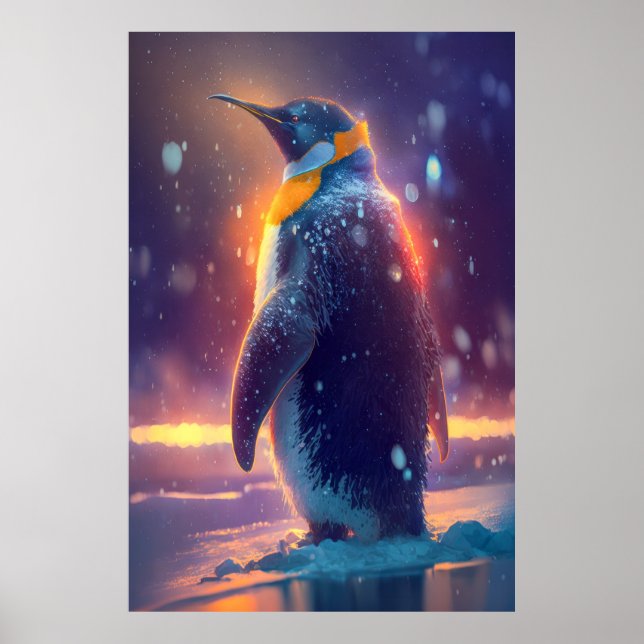 Póster Pintura de retrato animal pingüino en vida silvest (Frente)