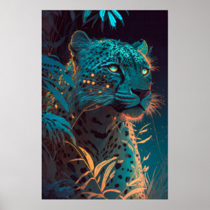 Póster Pintura de retrato de animales leopardos al aire l