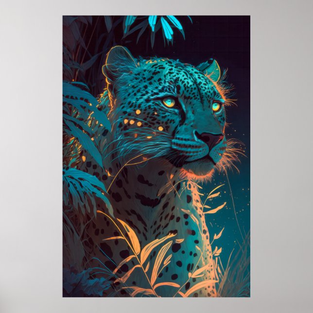 Póster Pintura de retrato de animales leopardos al aire l (Frente)