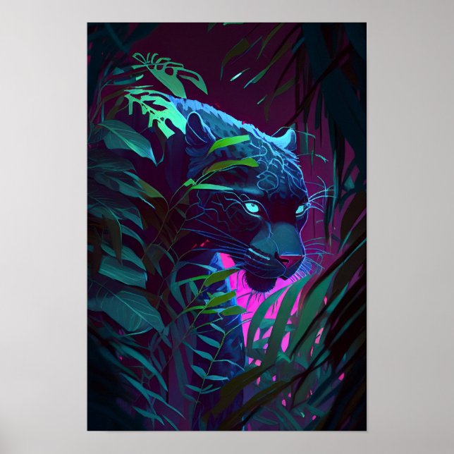 Póster Pintura de retrato de animales leopardos al aire l (Frente)