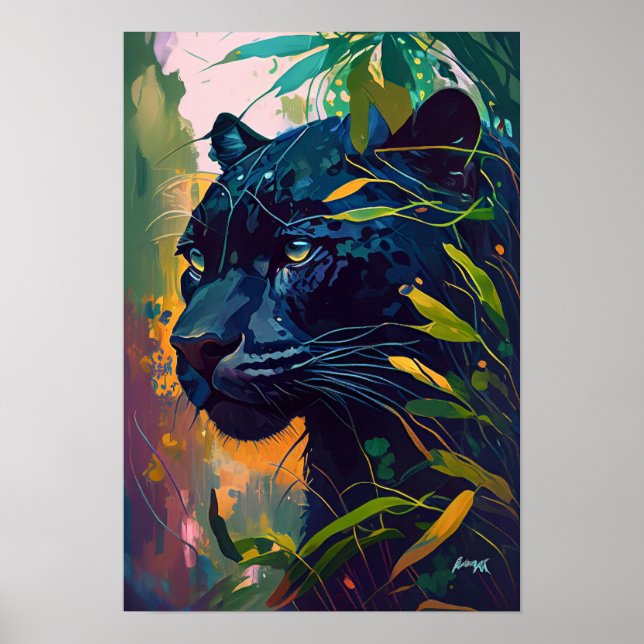 Póster Pintura de retrato de animales leopardos al aire l (Frente)