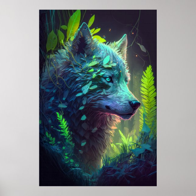 Póster Pintura de retrato de animales lobo Vida salvaje a (Frente)
