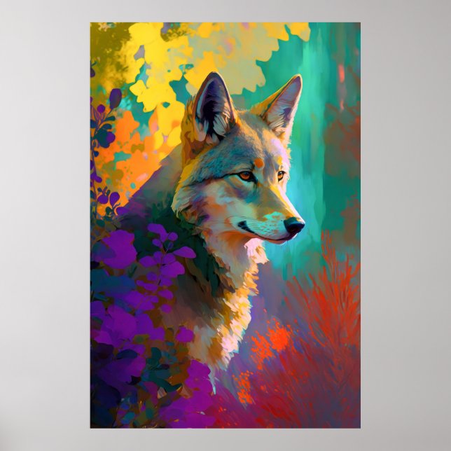 Póster Pintura de retrato de animales lobo Vida salvaje a (Frente)