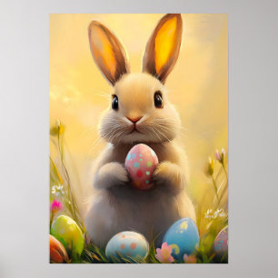 Póster Pintura de retrato de conejo de Pascua