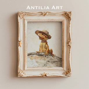 Póster Pintura de retrato de dragón con barba Reptile de 