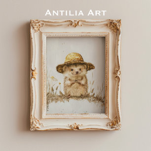 Póster Pintura de retrato de erizo vintage Animal del bos