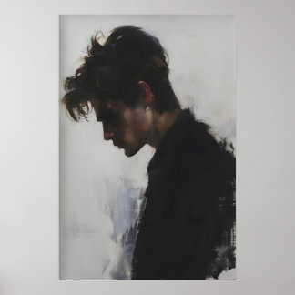 Póster Pintura de retrato de perfil lateral de hombre jov