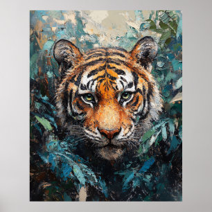 Póster Pintura de retrato de tigre en la selva