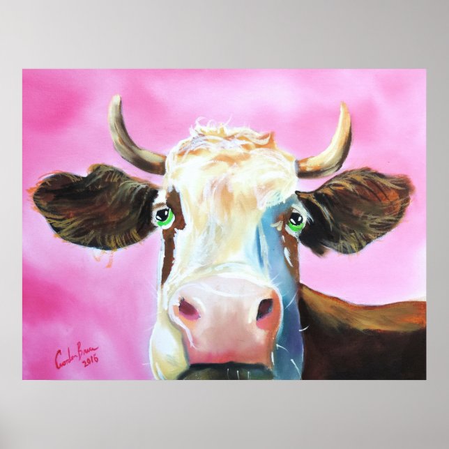 Póster Pintura de retrato de vaca mate (Frente)