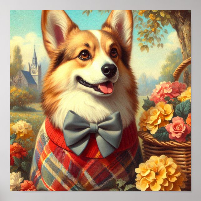 Póster Pintura de retro galés Corgi Cardigan (Frente)