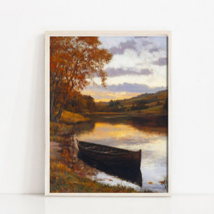 Póster Pintura de río otoñal silenciado, estampa de paisa