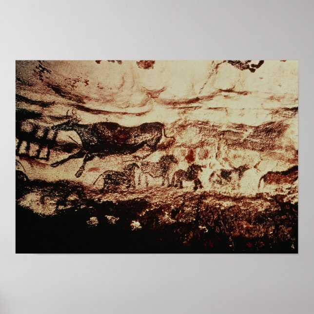 Póster Pintura de roca de una vaca que salta (Frente)