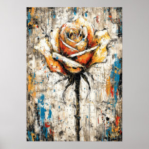 Póster Pintura de rosa expresionista abstracta floral mod