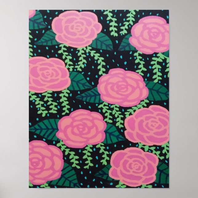 Póster Pintura de Rosas de col rosa (Frente)