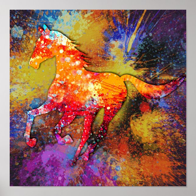 Póster Pintura de salpicaduras de caballo (Frente)