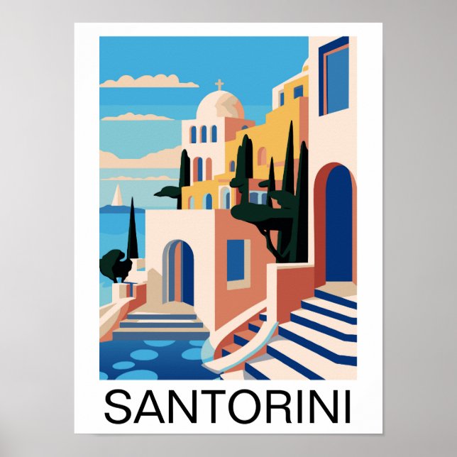 Póster Pintura de Santorini Grecia (Frente)