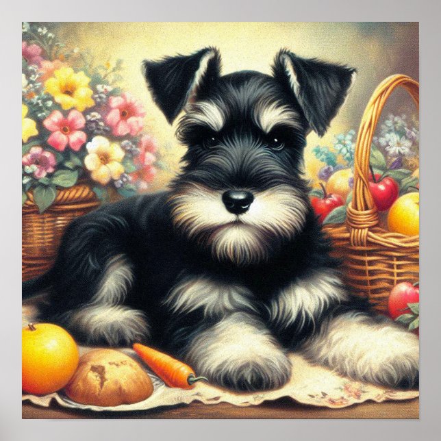 Póster Pintura de Schnauzer de época (Frente)