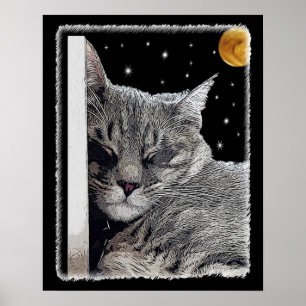 Póster Pintura de siesta de gato para amantes de los gato