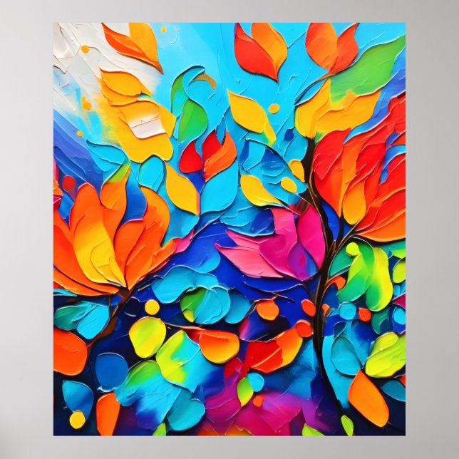 Póster Pintura de sinfonía floral vibrante (Frente)