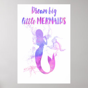 Póster Pintura de sirena rosa Sueña grande pequeña sirena