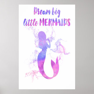 Póster Pintura de sirena rosa Sueña grande pequeña sirena