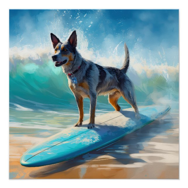 Póster Pintura de surf Blue Heeler Beach (Anverso)