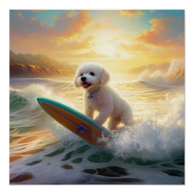 Póster Pintura de surf de Bichon Frise Beach (Anverso)