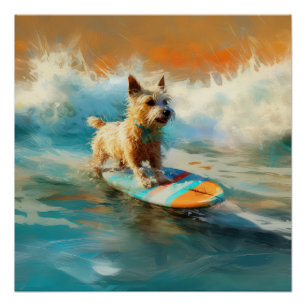 Póster Pintura de surf de Biewer Terrier Beach